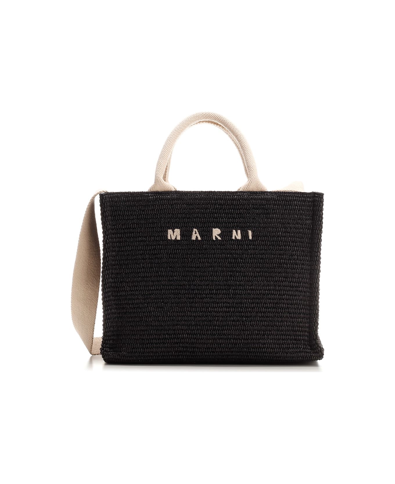 Marni Black Raffia Tote Bag