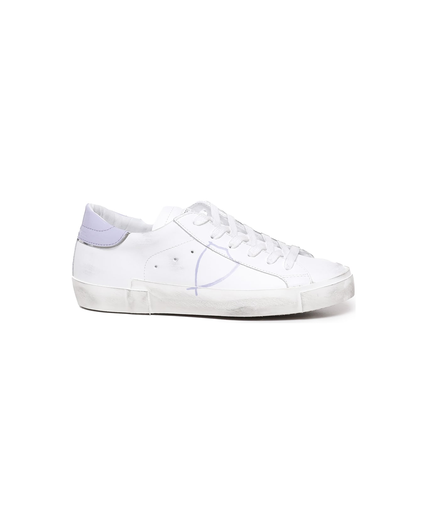 Philippe Model Prsx Casual Leather Sneaker - White, lillac スニーカー