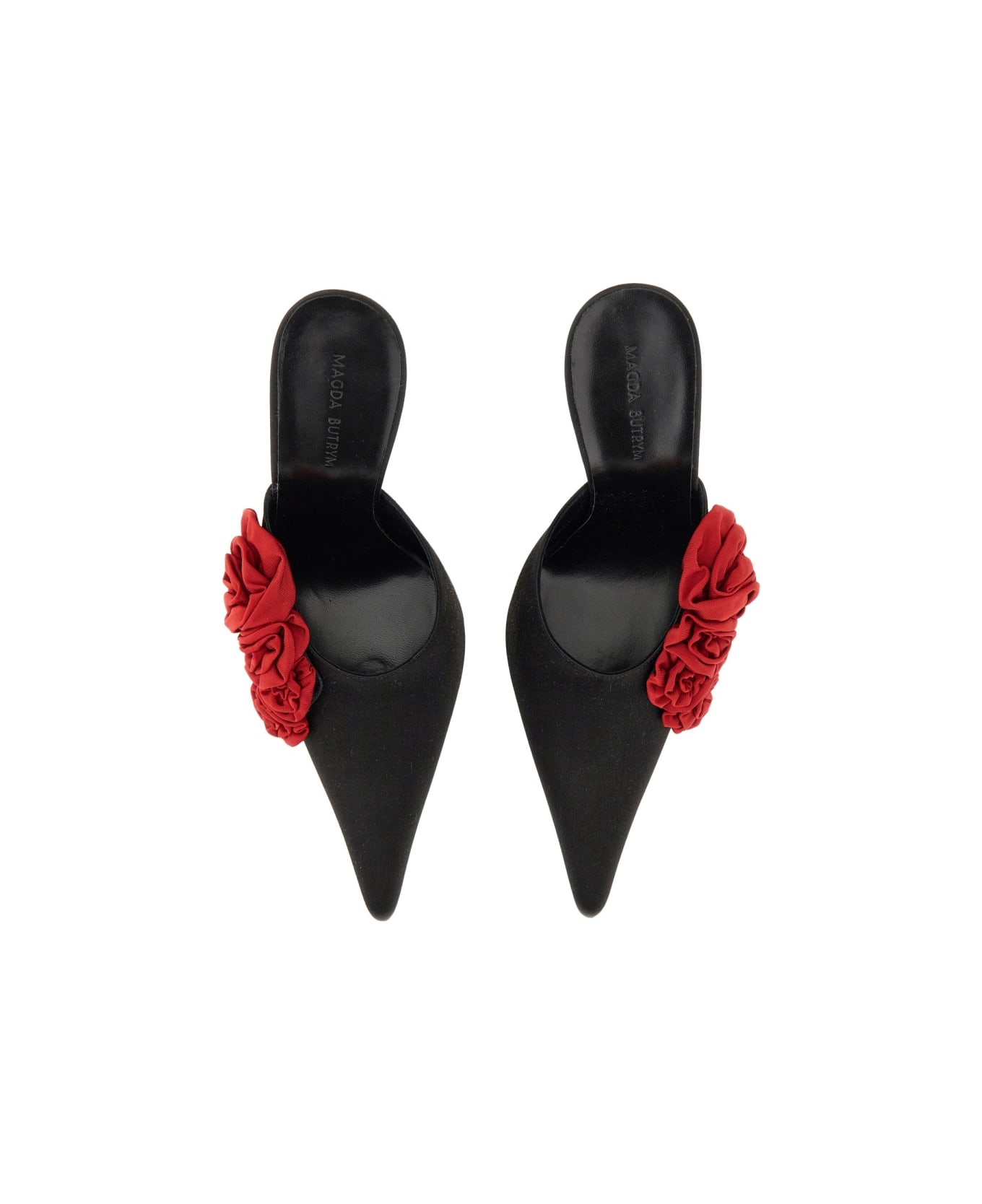 Magda Butrym Pointed Sabot With Flower Application - BLACK