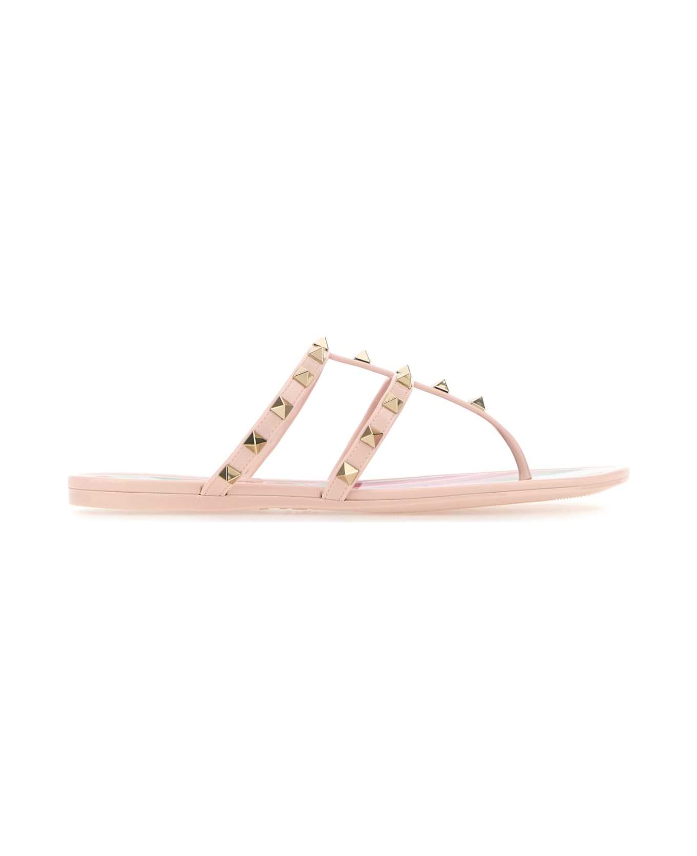 Valentino Garavani Pink Rubber Rockstud Thong Slippers - ROSEQUARTZMULTICOLOR