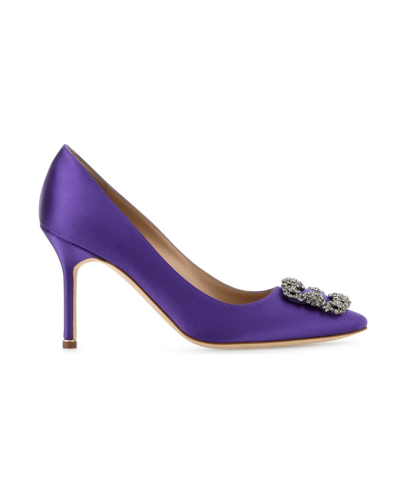 Manolo Blahnik Purple Satin Hangisi Pumps - BPUR