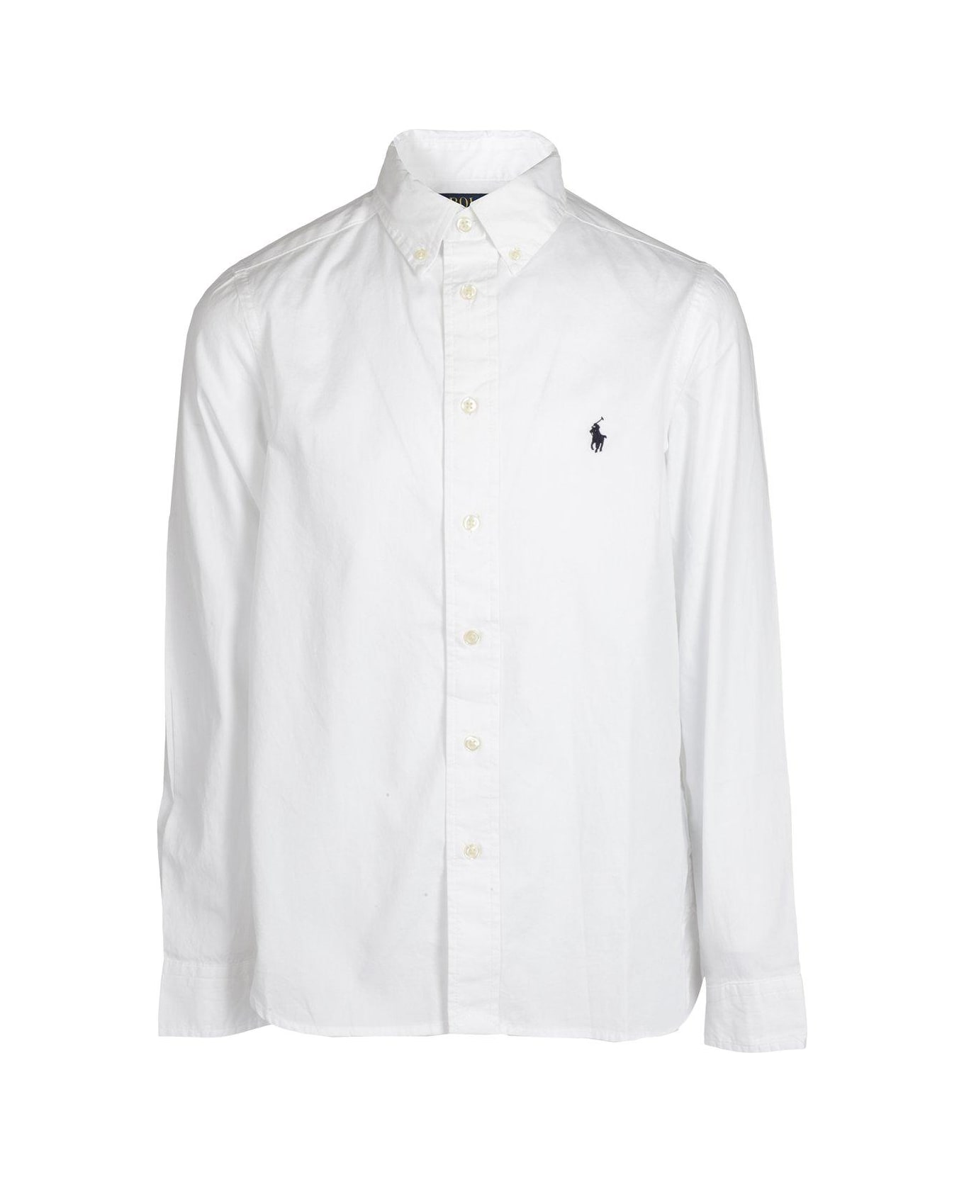 Ralph Lauren Logo Embroidered Long Sleeved Shirt - WHITE