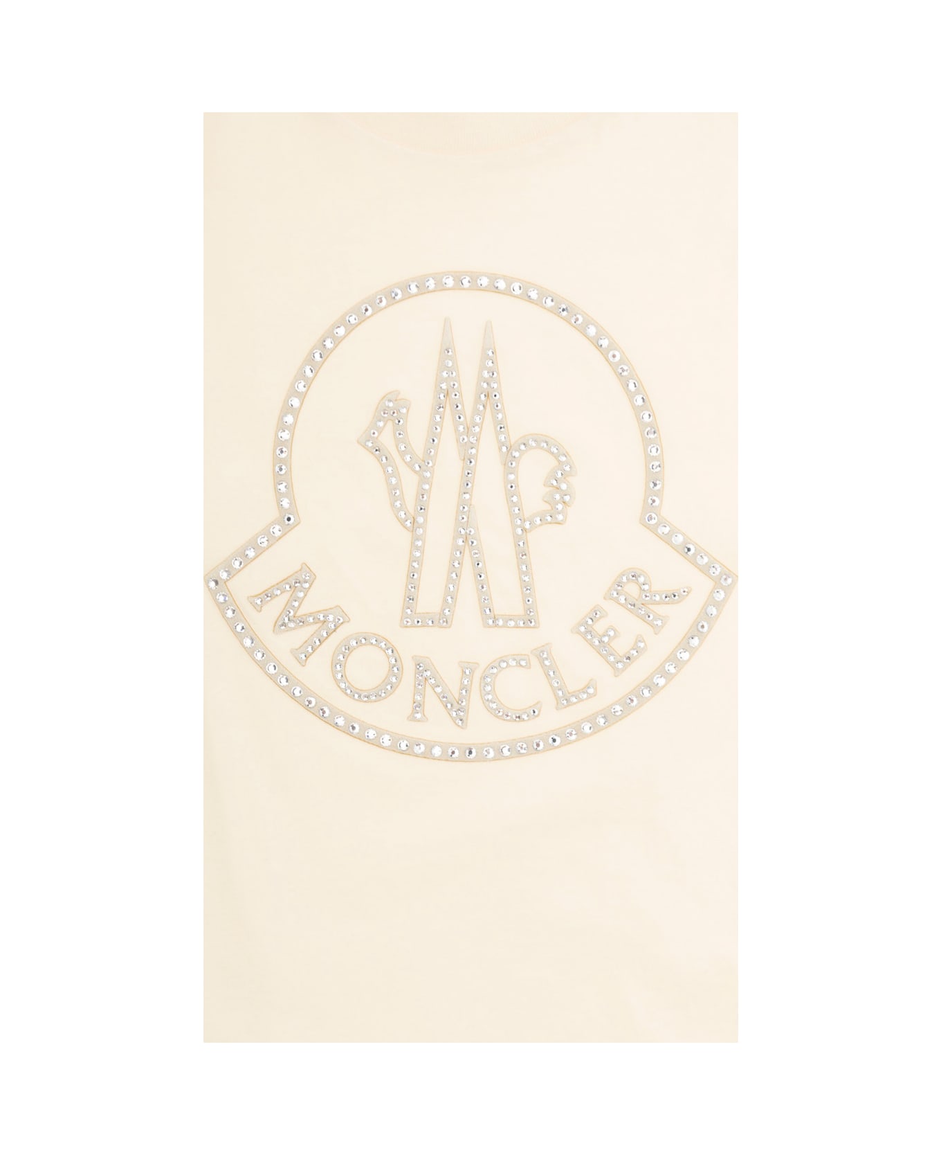 Moncler White T-shirt With Rhinestone Logo Print In Cotton Boy - White