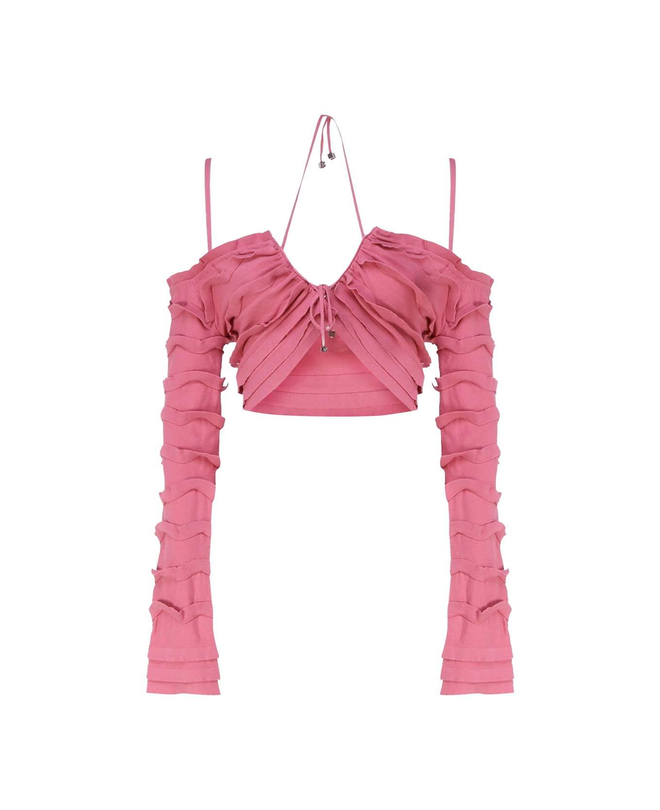 Blumarine Knit Top With Ruffles - Pink