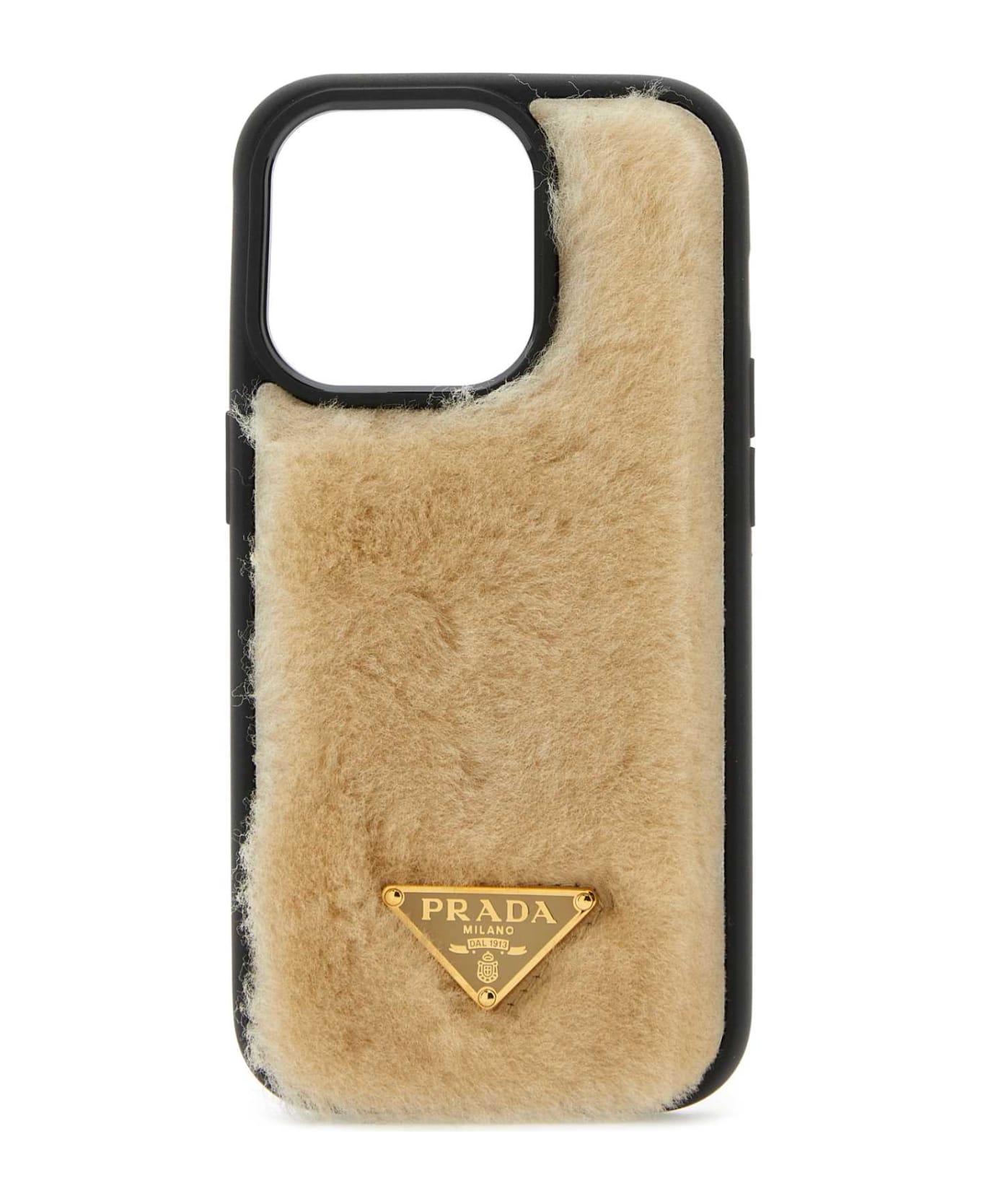 Prada Sand Shearling Iphone 14 Pro Cover - ECRU'