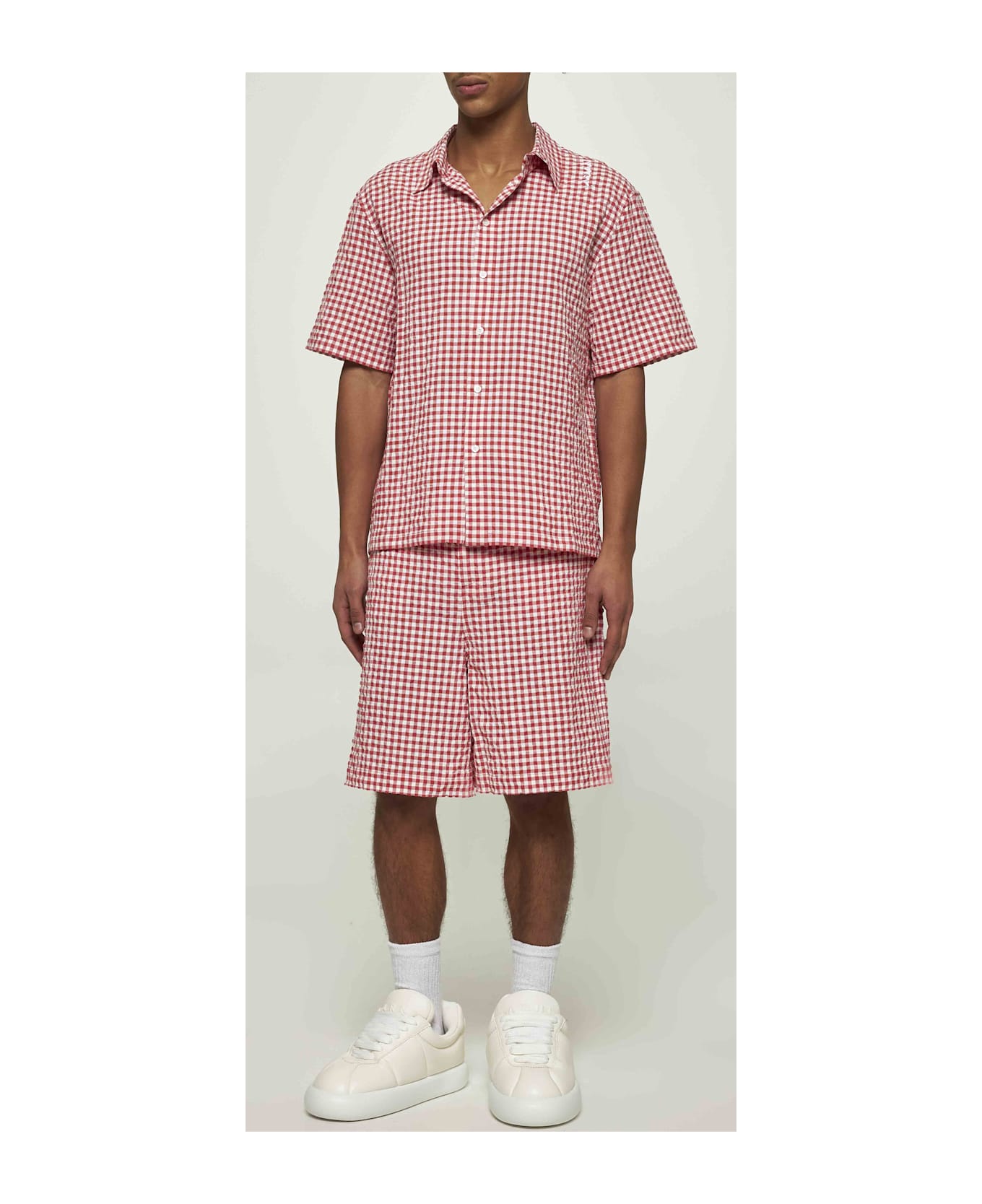 Marni Checked Seersucker Bermuda Shorts - Red