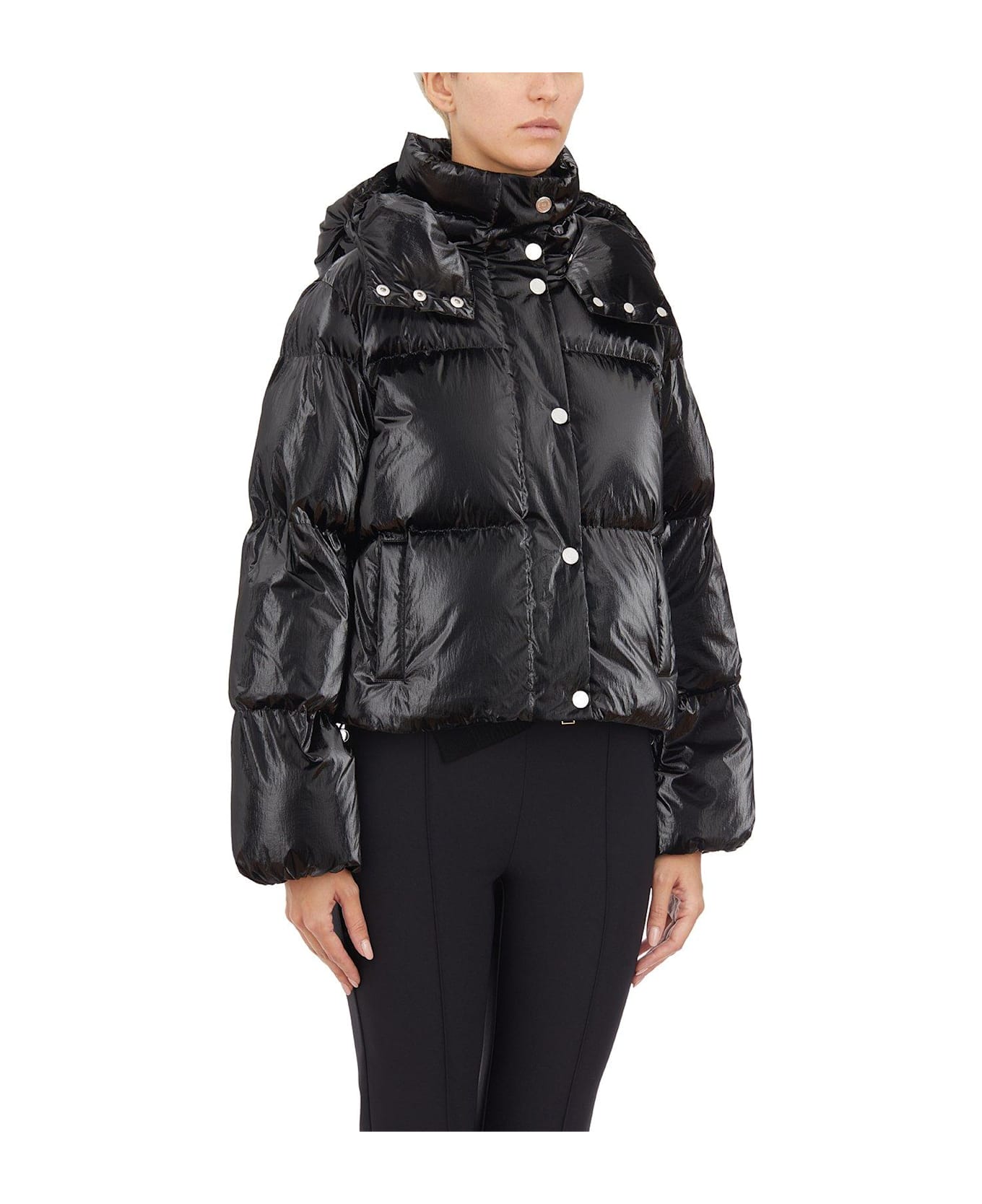 Elisabetta Franchi Metallic Cropped Down Jacket Elisabetta Franchi - BLACK