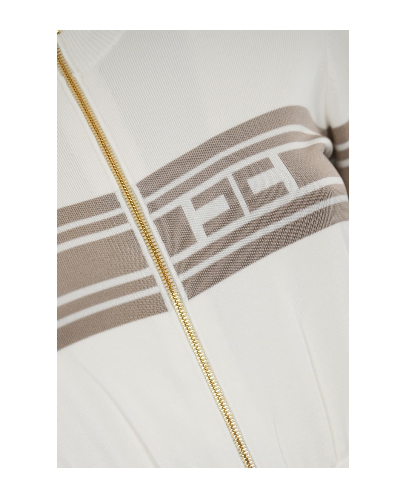Elisabetta Franchi Viscose Jumpsuit With Logo Bands - Avorio/greige