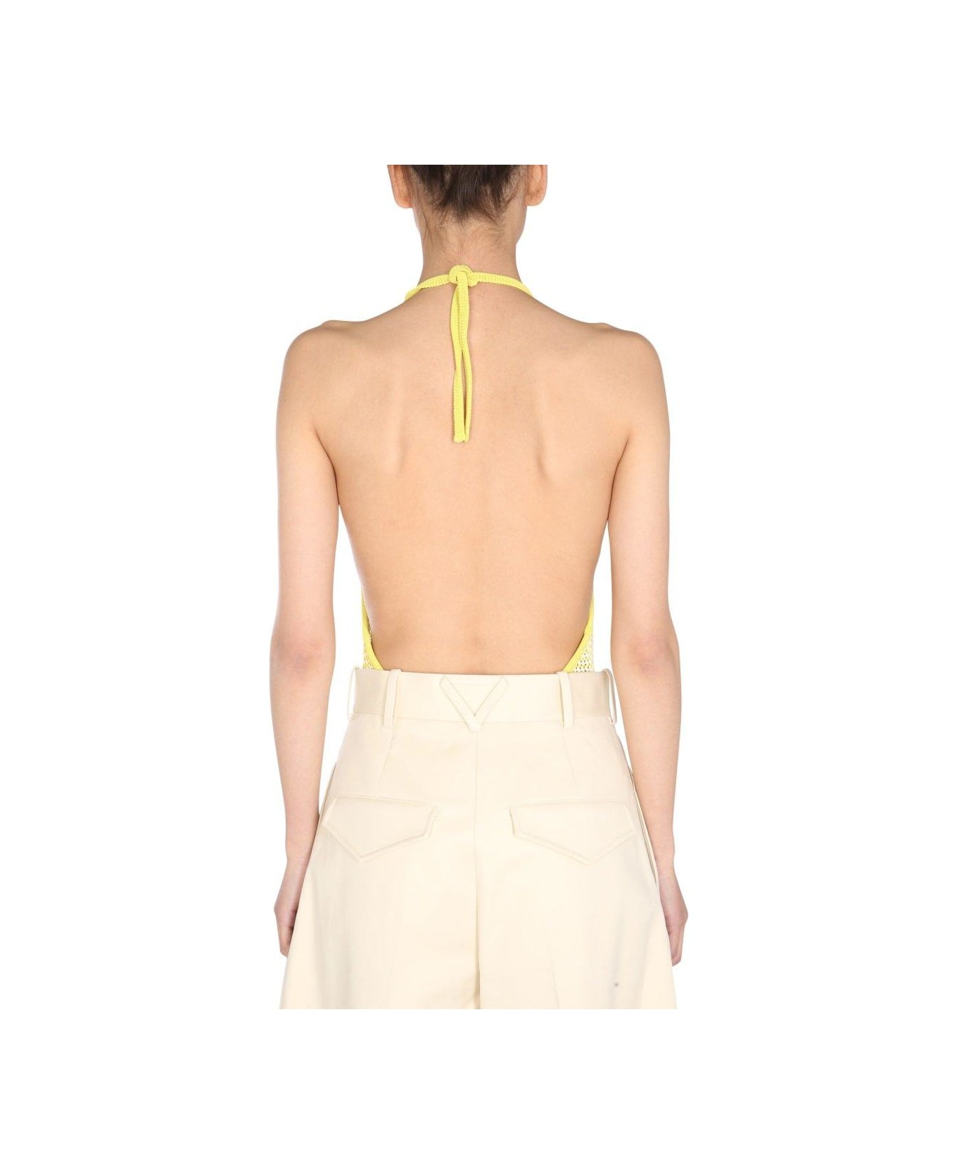 Bottega Veneta Halterneck Mesh Bodysuit - YELLOW
