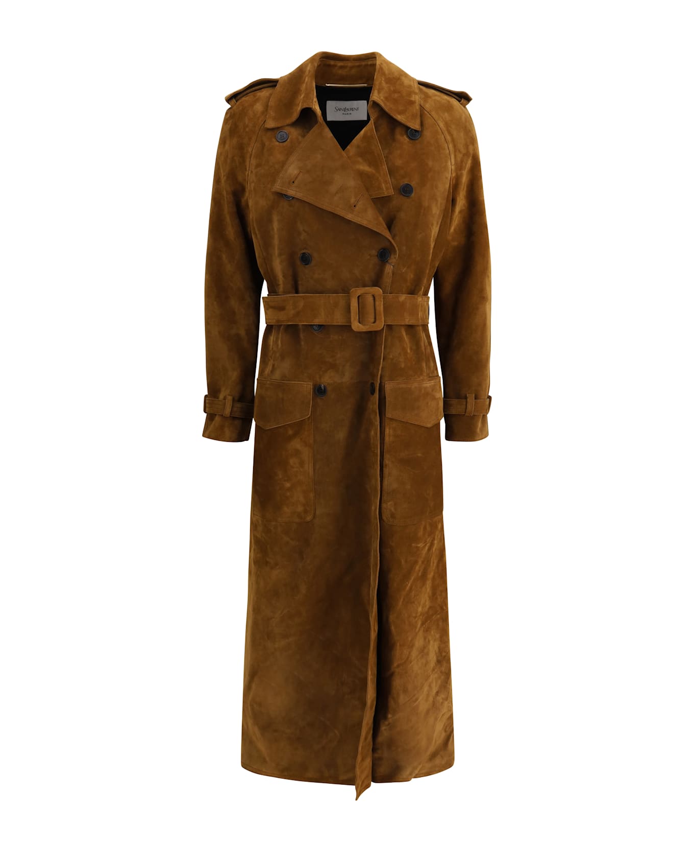Saint Laurent Suede Trench Coat - BROWN