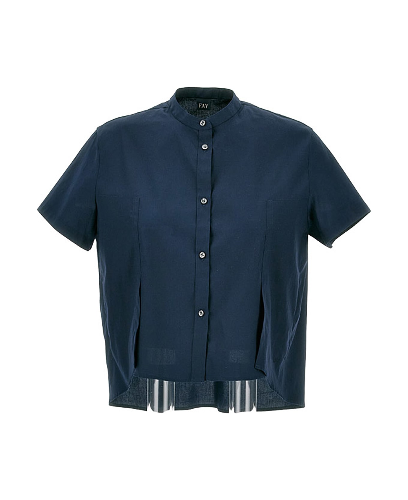 Fay Cotton Shirt With Mandarin Collar - Blu