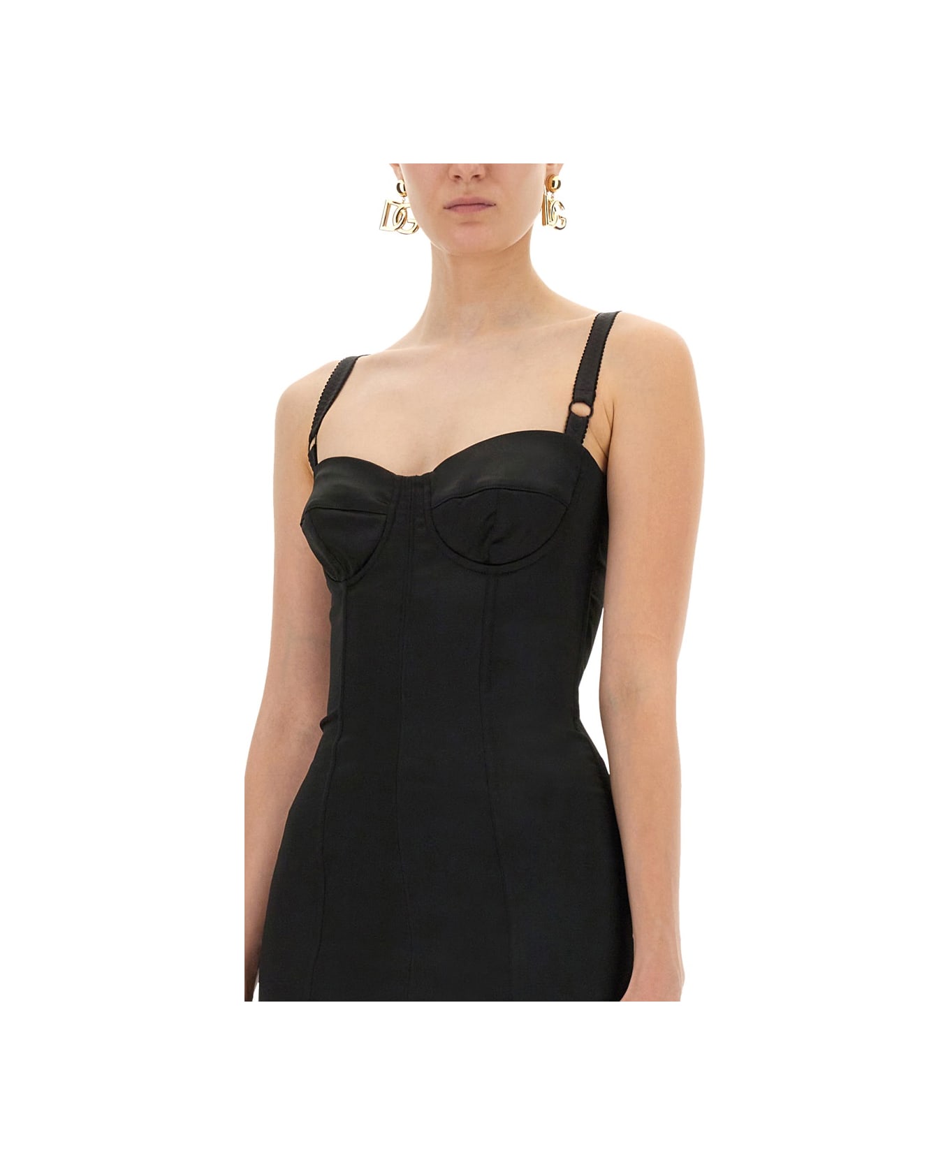 Dolce & Gabbana Satin Bustier Longuette Dress - BLACK