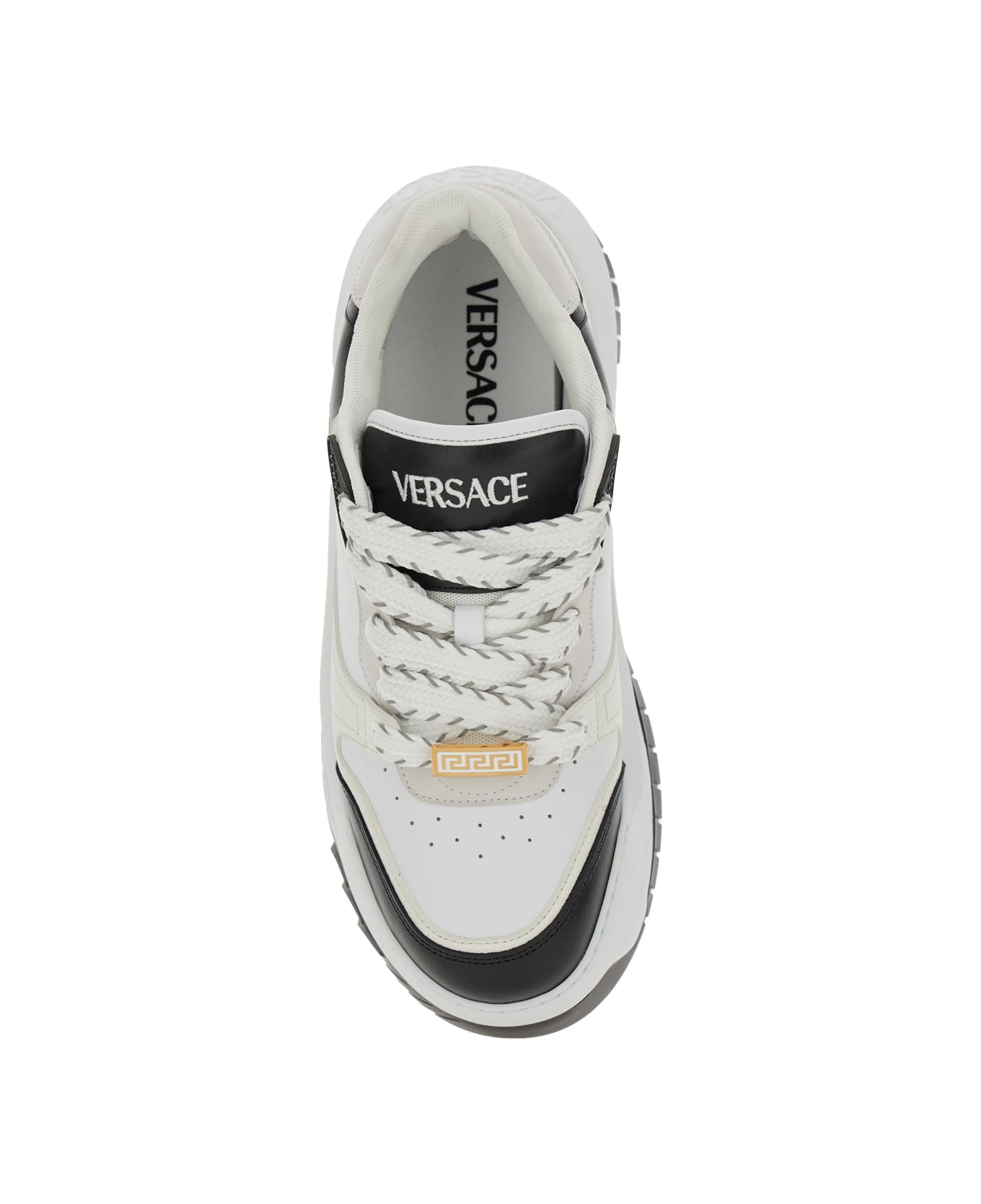 Versace White And Black Sneaker With Inserts And Chunky Sole In Leather Man - White/black