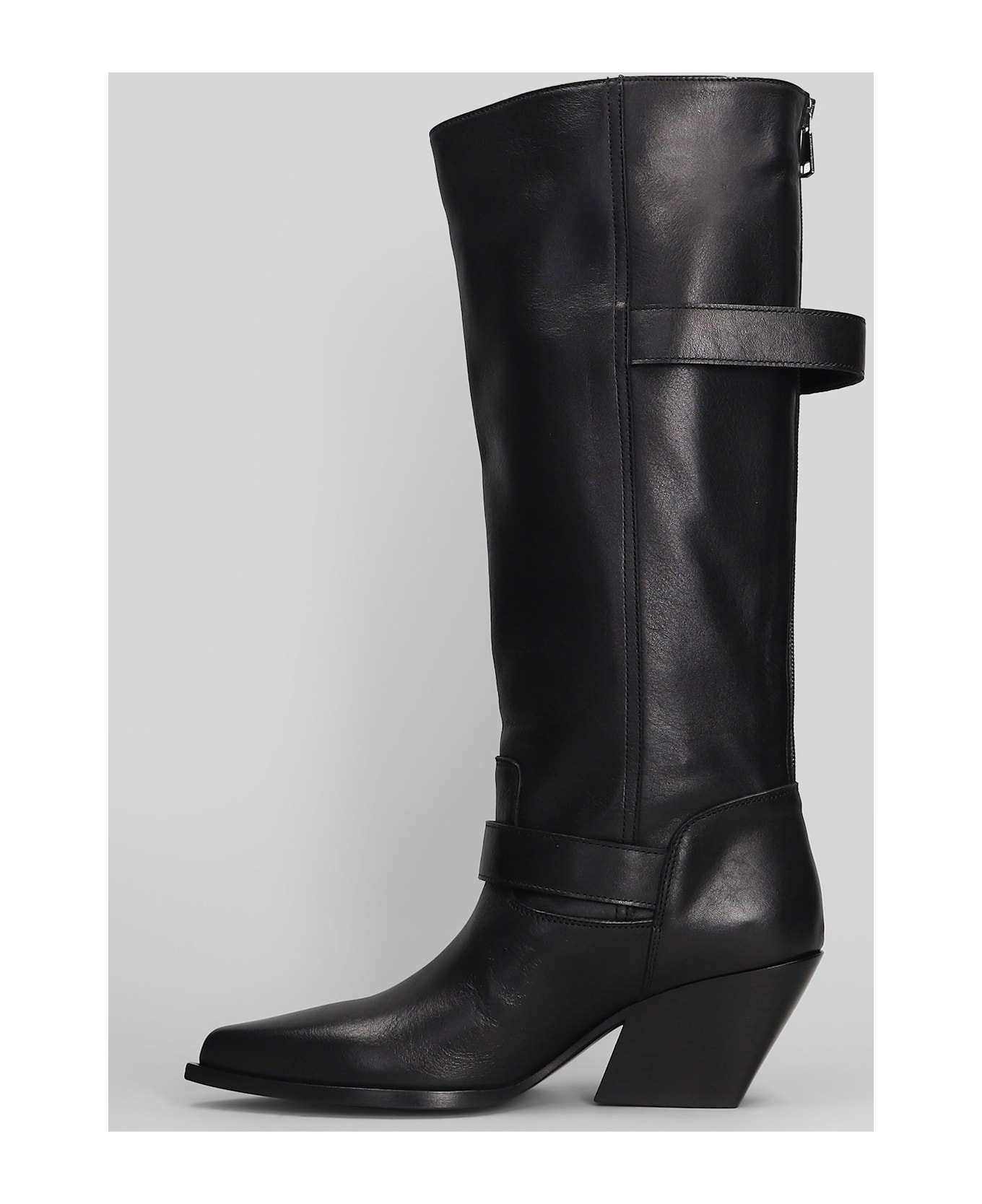 Elena Iachi Texan Boots In Black Leather - black