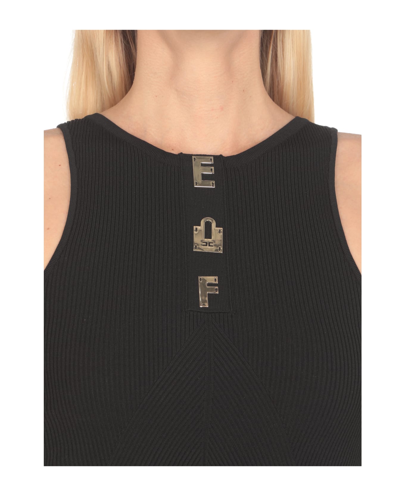 Elisabetta Franchi Cropped Top With Lettering - Black