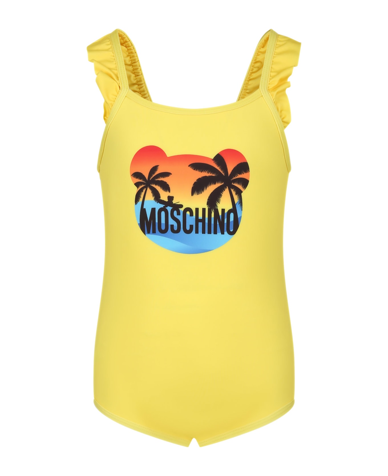 Moschino Yellow One-piece Swimsuit For Baby Girl With Logo - Yellow