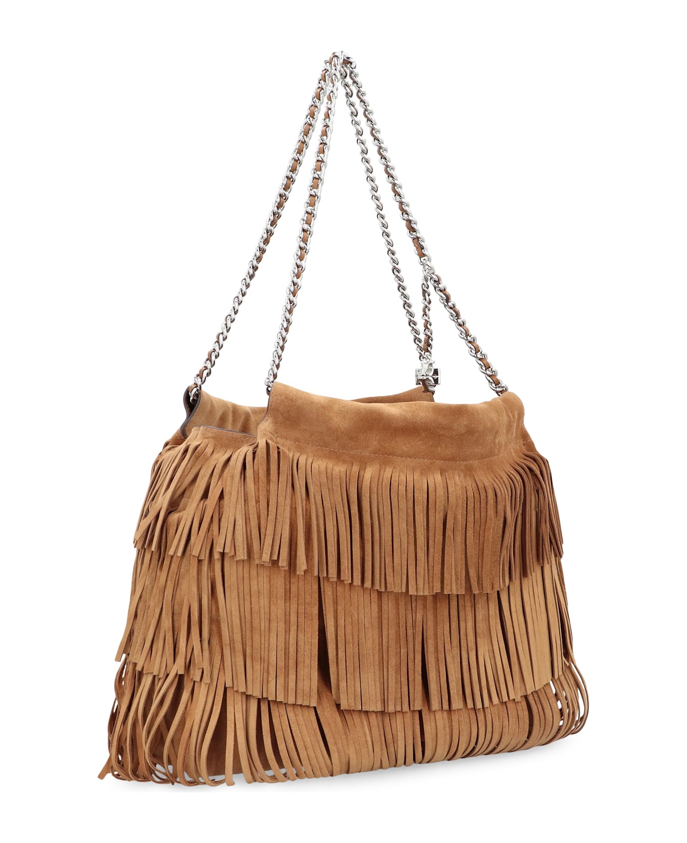 Tory Burch Hobo Bag Fleming In Suede With Fringes - Brown