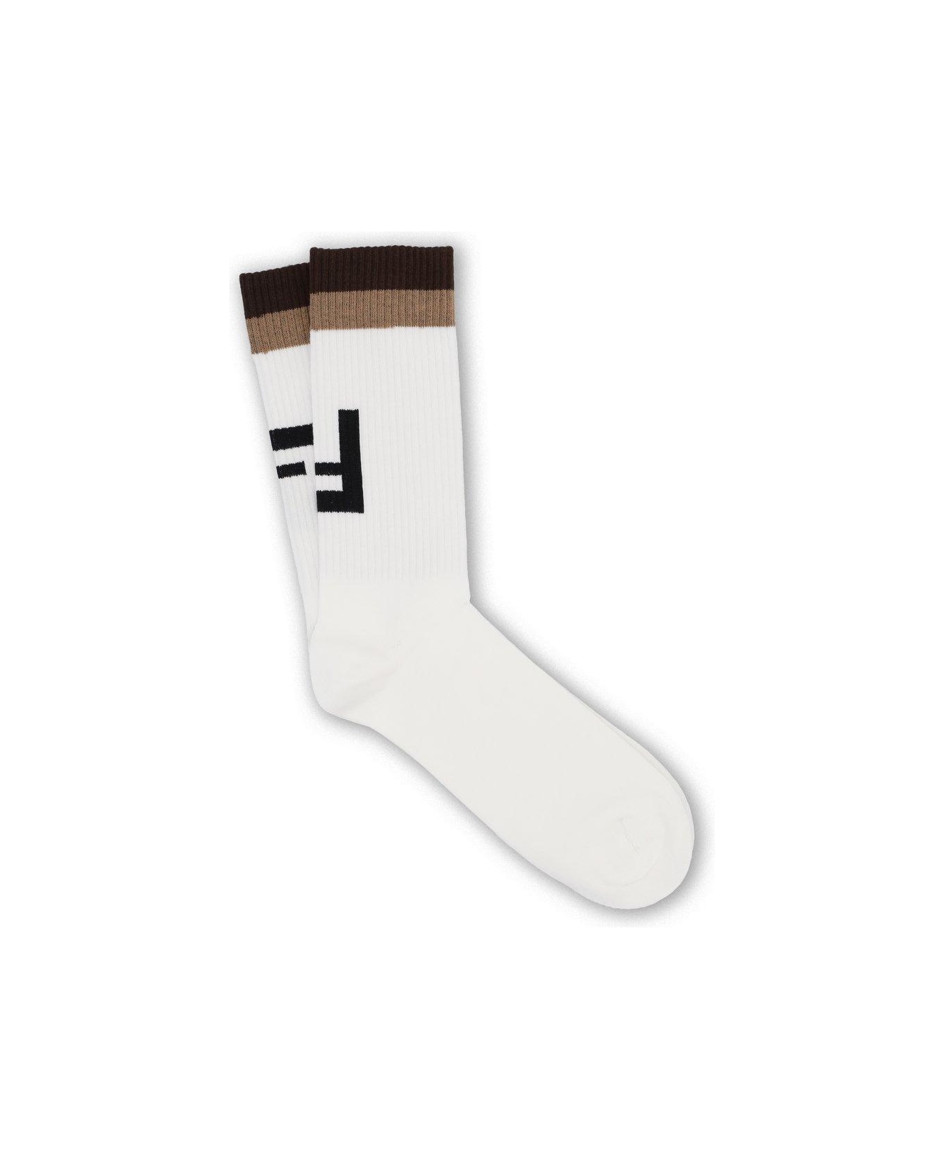 Fendi Ff Jacquard Ribbed Socks - White
