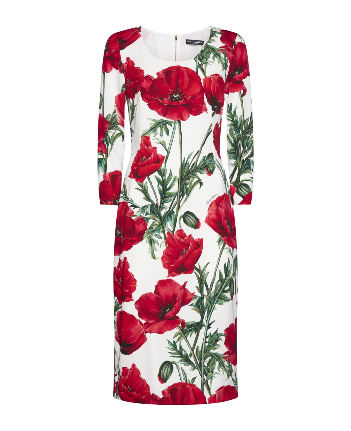 Dolce & Gabbana Floral Print Silk Sheath-dress - White