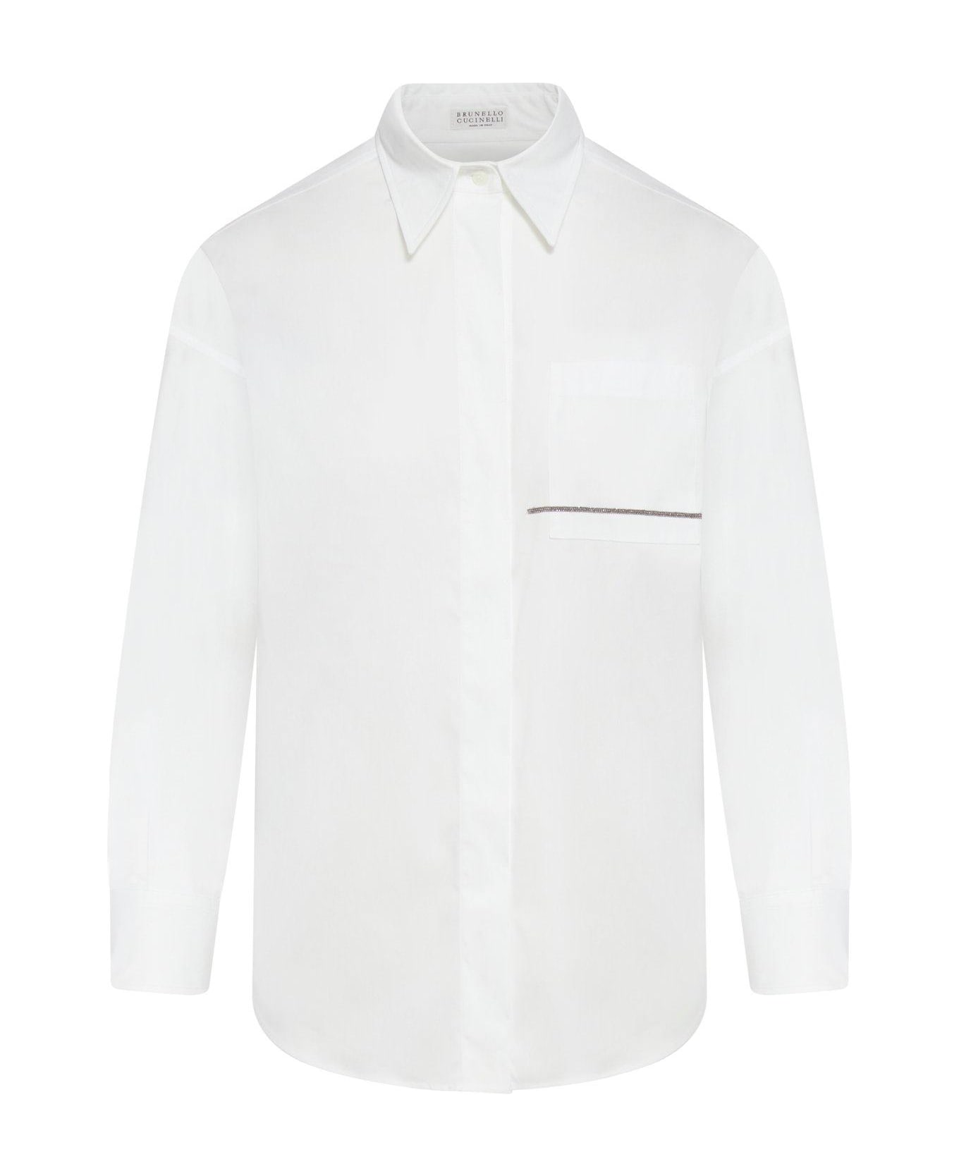 Brunello Cucinelli Long Sleeved Embellished Shirt - BIANCO (White)