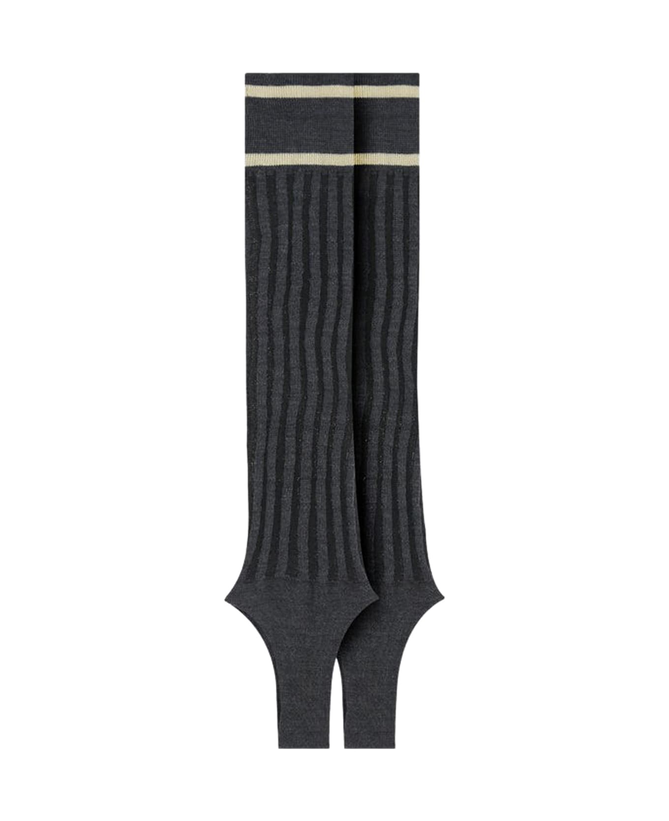 Durazzi Milano Knitted Ribbed Stirrup Leg Warmer - Grey Melange Pale Yellow Stripes