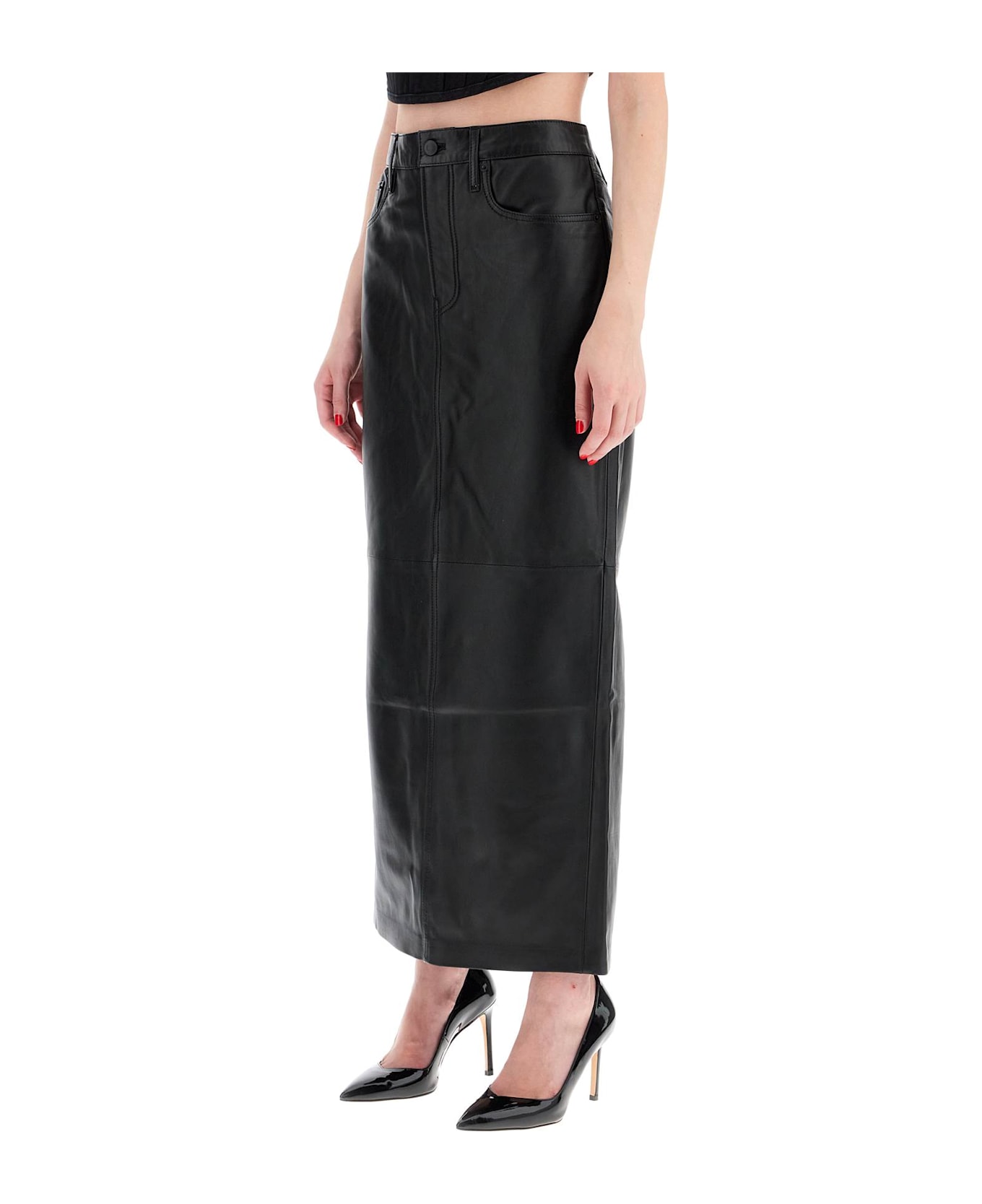 WARDROBE.NYC Leather Column Skirt For Women - BLACK (Black)