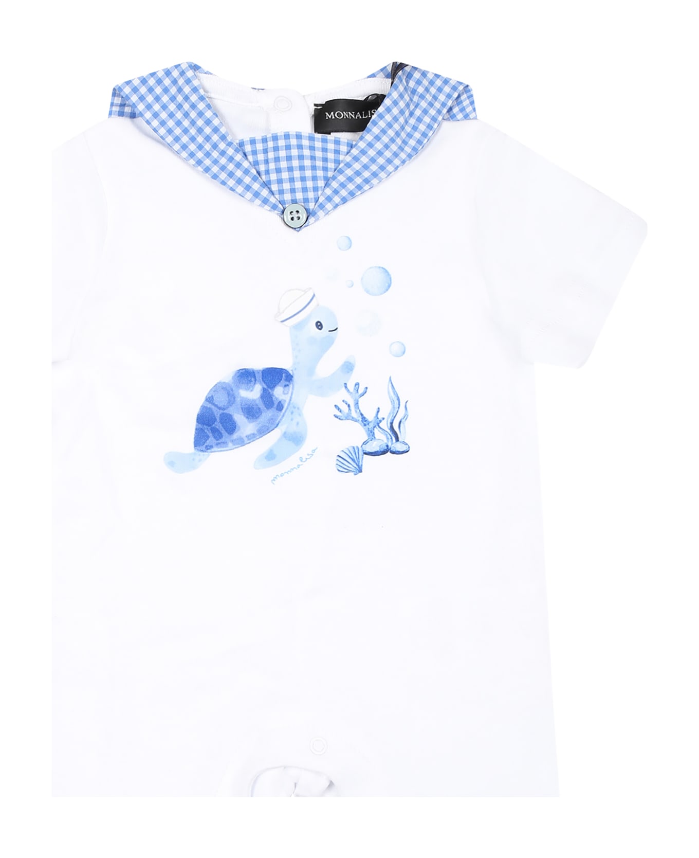Monnalisa White Babygrow For Baby Boy With Turtle Print - White