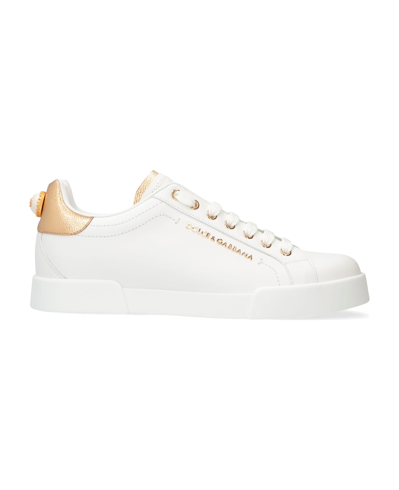 Dolce & Gabbana Portofino Leather Low-top Sneakers - BIANCO/ORO