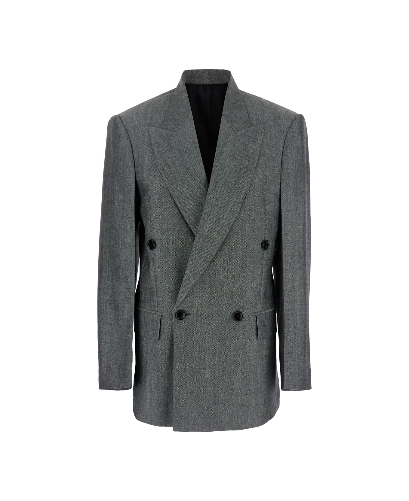 Phoebe Philo Grey Double-breasted Jacket With Peak Revers In Wool Woman - Grey