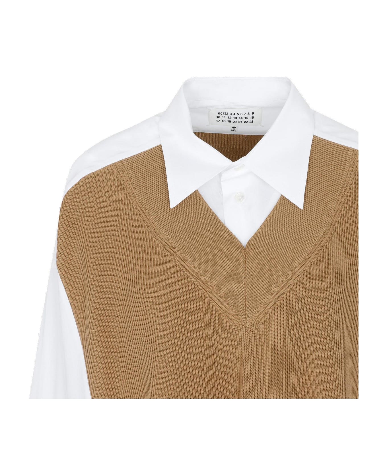 Maison Margiela Knit Panelled Shirt Dress - WHITE/BROWN ワンピース＆ドレス