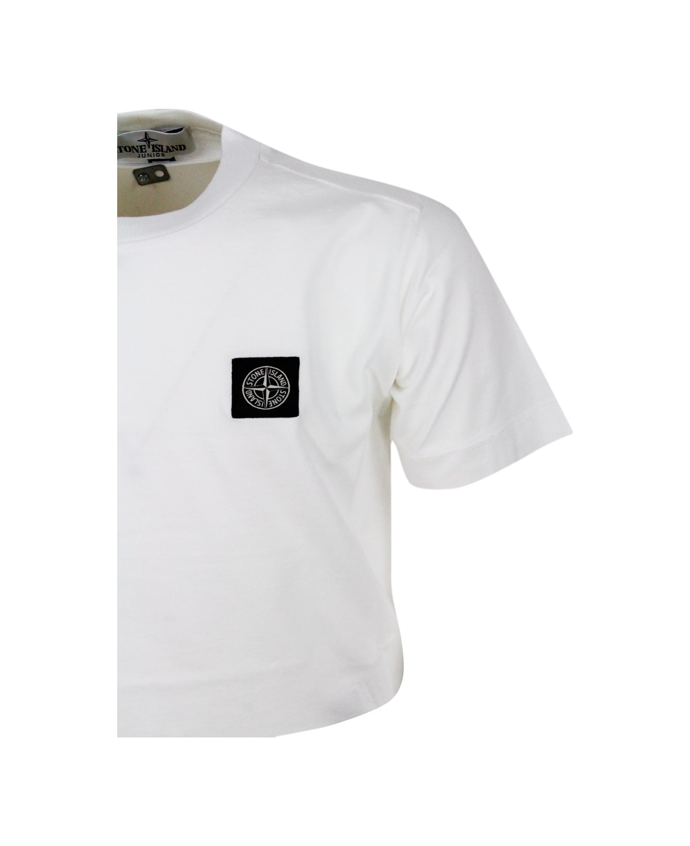 Stone Island Junior Short-sleeved Crew-neck T-shirt In Cotton With Logo On The Chest - White