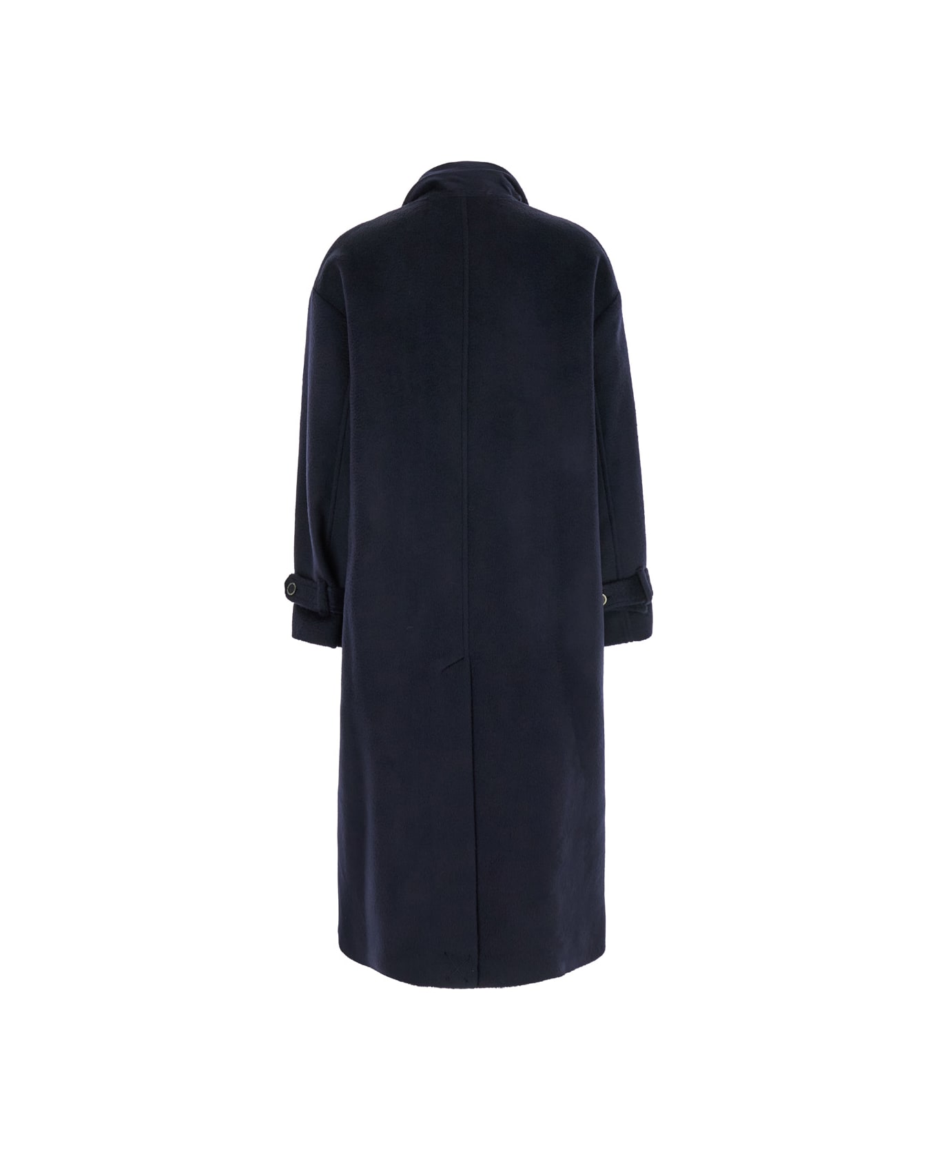 SEMICOUTURE Blue Single-breasted Long Coat With Scarf In Wool Blend Woman - Blu