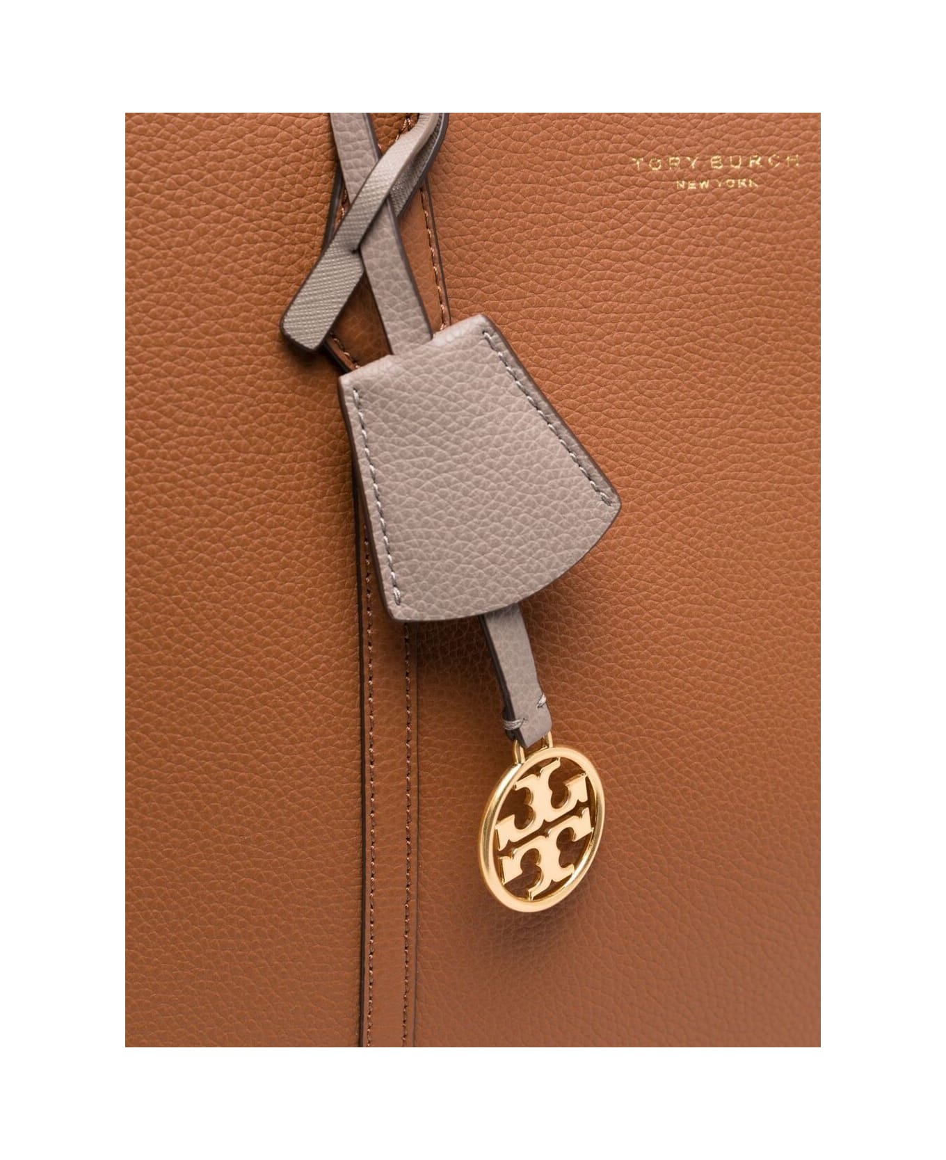 Tory Burch 'perry' Brown Shopping Bag With Charm In Grainy Leather Woman Tory Burch - Brown