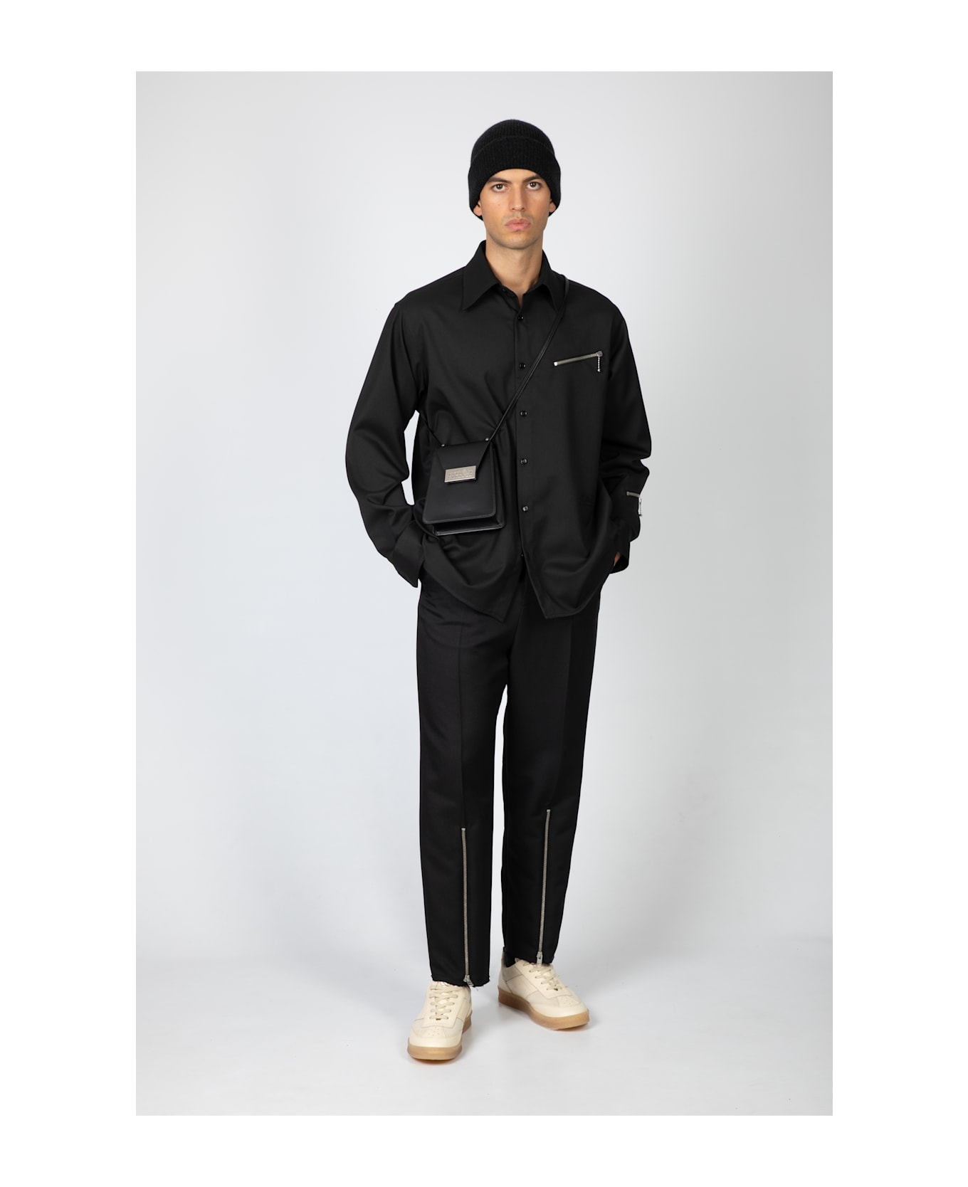 MM6 Maison Margiela Pantalone Black wool blend twill pant with zippered ankle - Nero