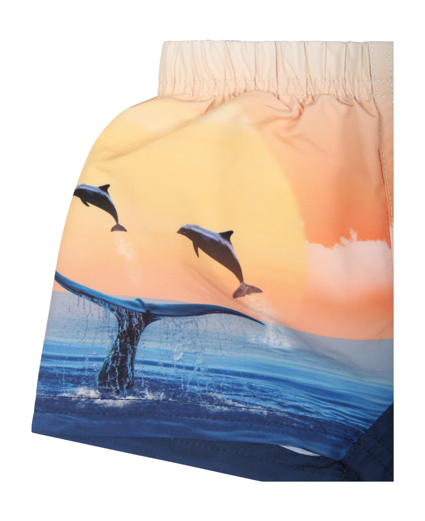 Molo Orange Swimsuit For Baby Boy With Dolphins - Multicolor