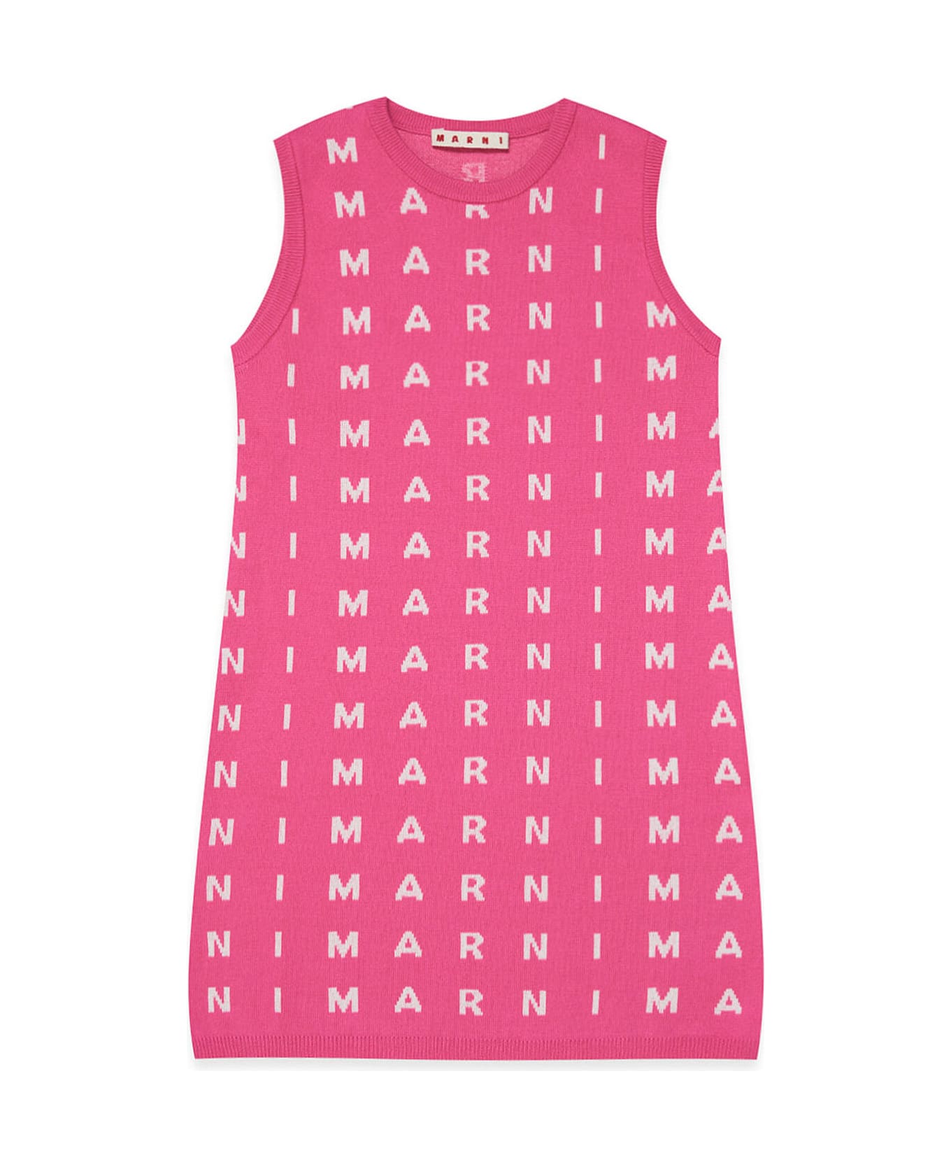 Marni Md229f Dress Marni Fuchsia Sleeveless Knit Dress With Allover Inlaid Logo - Bright fuxya