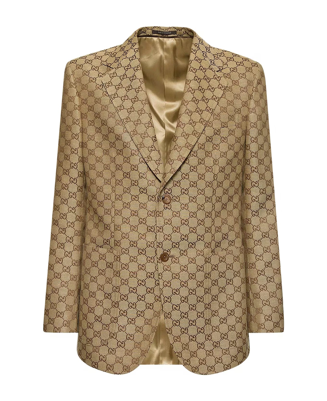 Gucci Single-breasted Blazer With A Monogram - Beige
