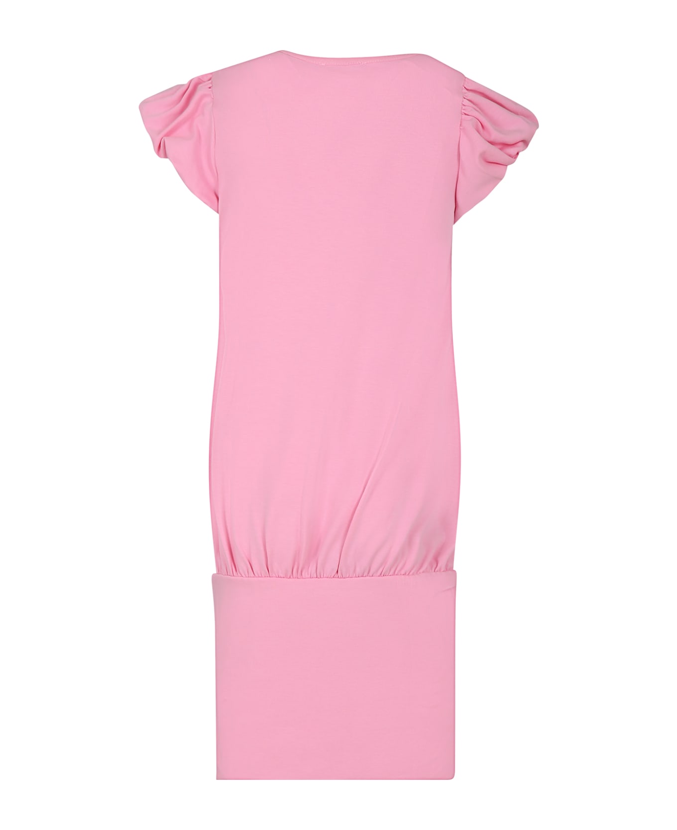 Monnalisa Pink Dress For Girl With Writing And Rhinestone - Pink