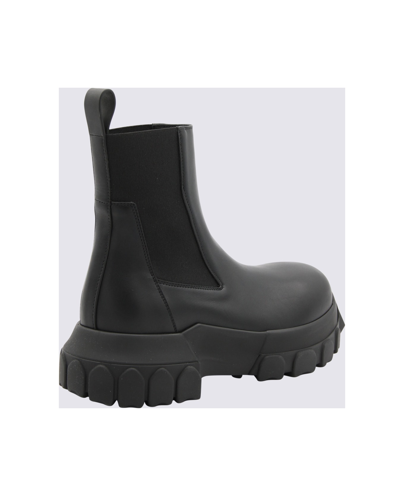 Rick Owens Black Leather Anle Boots - Black
