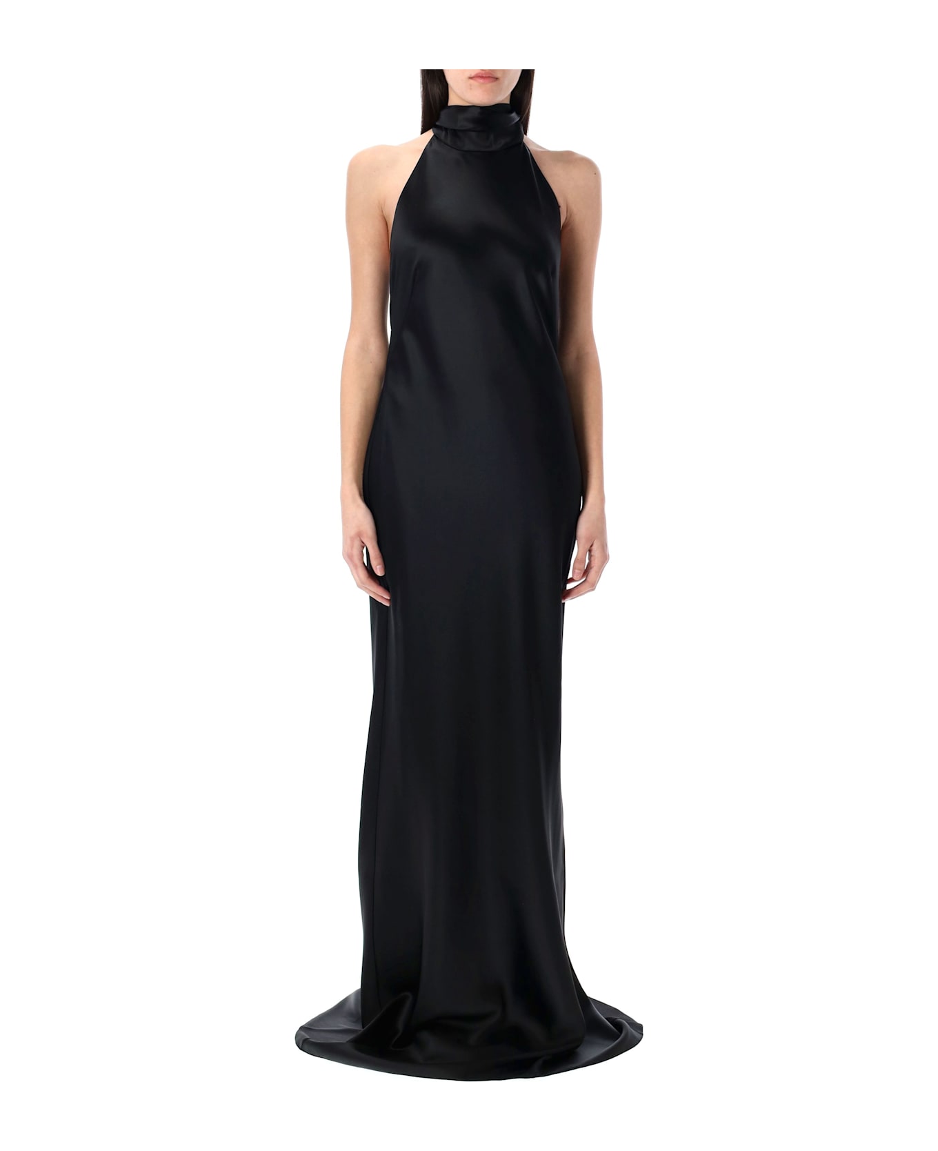 Ralph Lauren Chilton Stretch Satin Evening Dress - BLACK