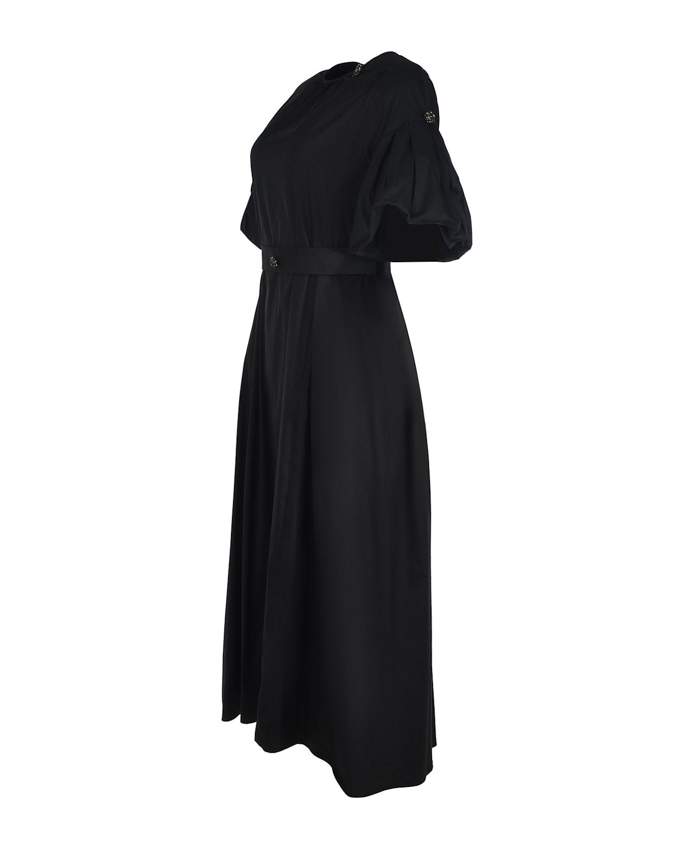 
S Max Mara Rose Crewneck Puff-sleeved Dress - BLACK