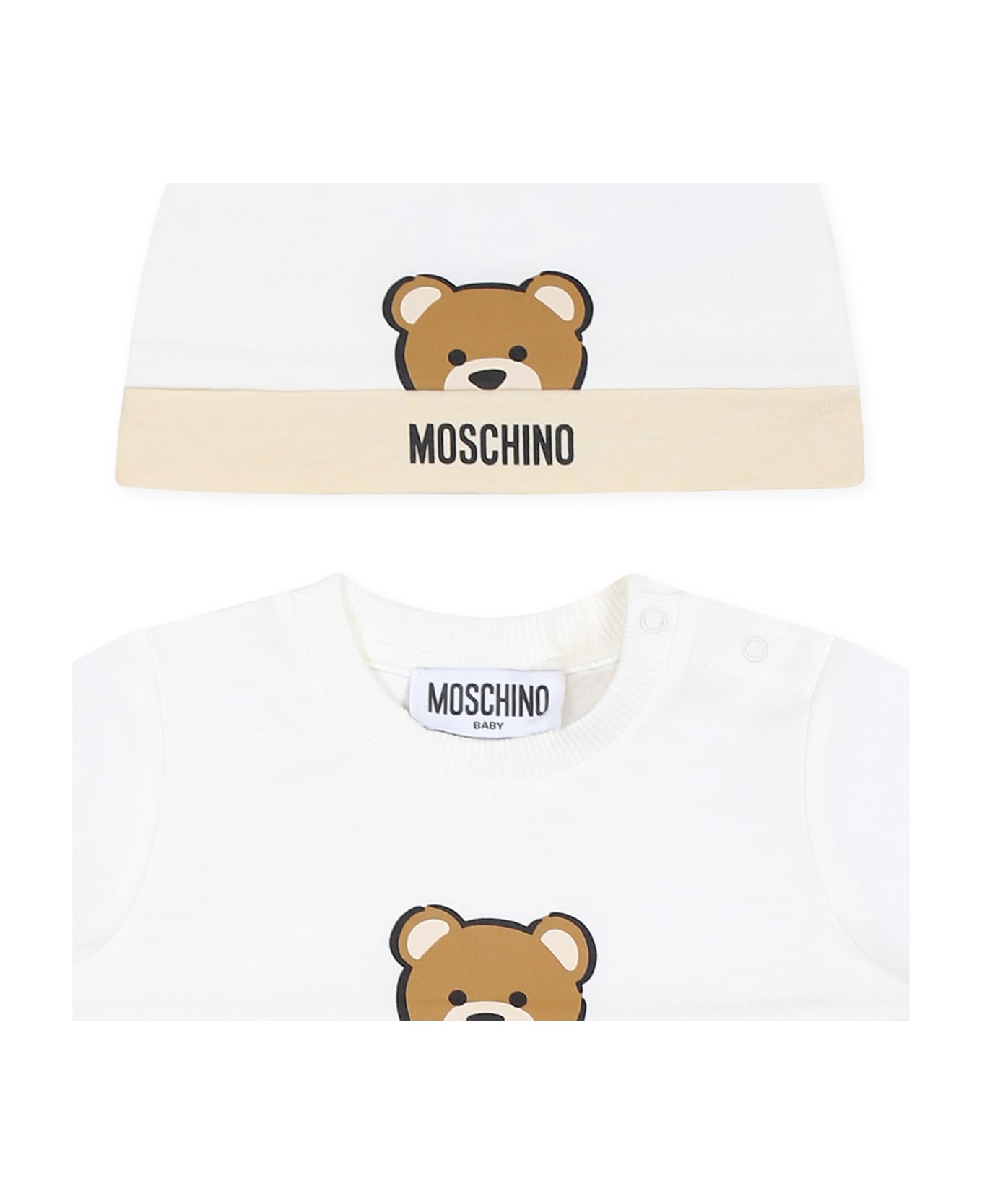 Moschino Beige Romper Set For Babykids With Teddy Bear - Beige