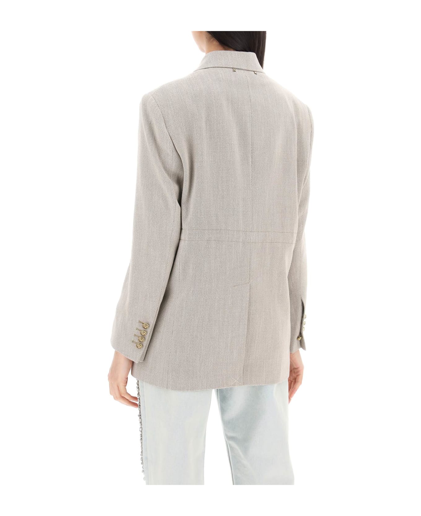 Golden Goose Double-breasted Blazer In H - DARK OLIVE VINTAGE WHITE (Beige)