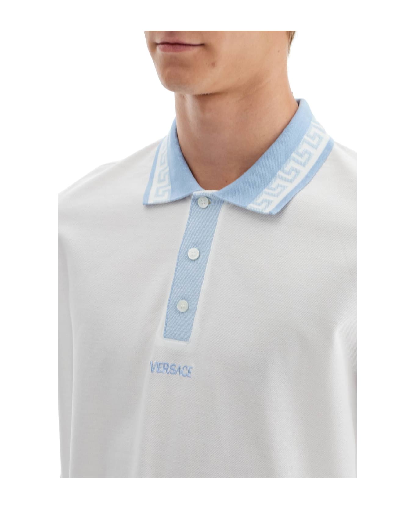 Versace Polo Piquet Fabric And Embroidery - White