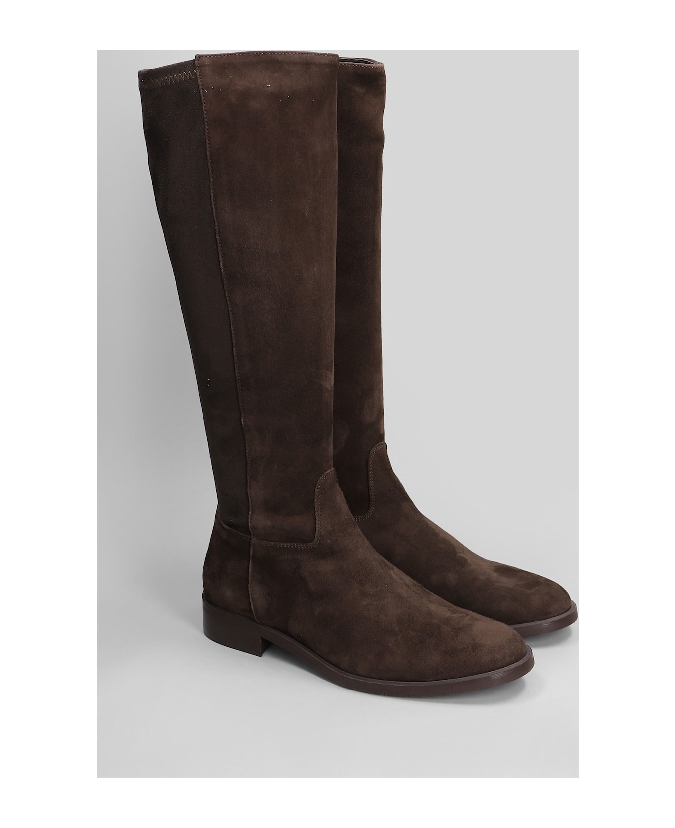 Julie Dee Low Heels Boots In Dark Brown Suede - dark brown