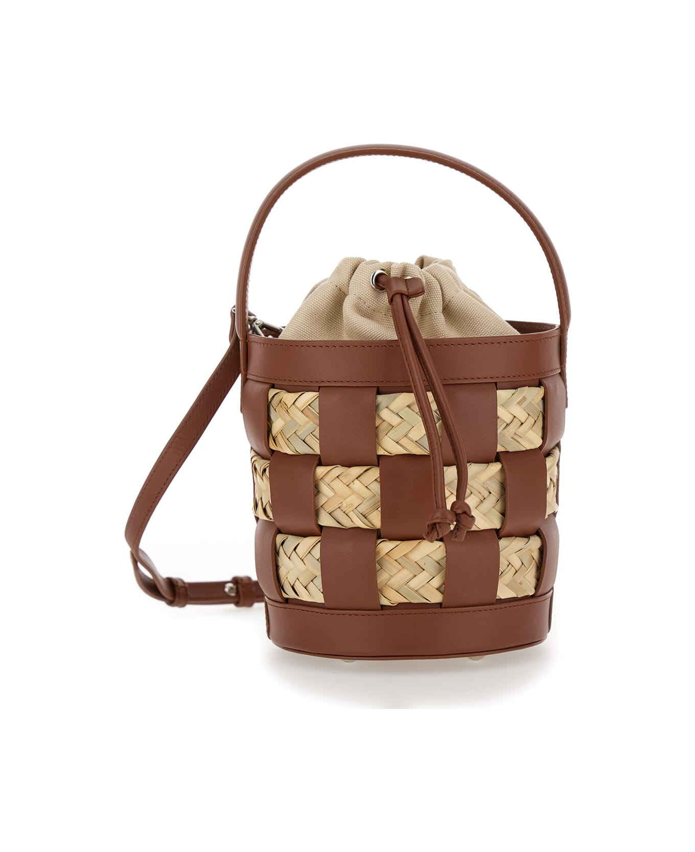 Hereu 'galleda' Brown And Beige Bucket Bag With Drawstring In Rafia And Leather Woman - Brown