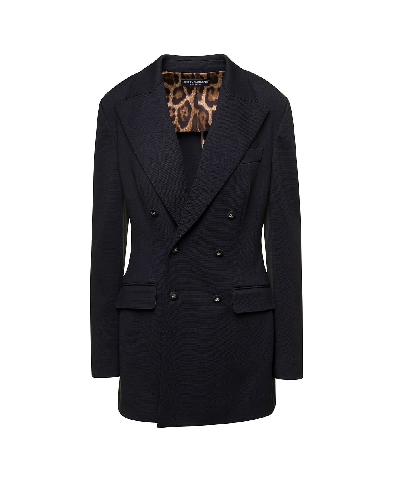 Dolce & Gabbana Black Double-breasted Jacket With Branded Covered Buttons In Viscose Blend Woman - Black