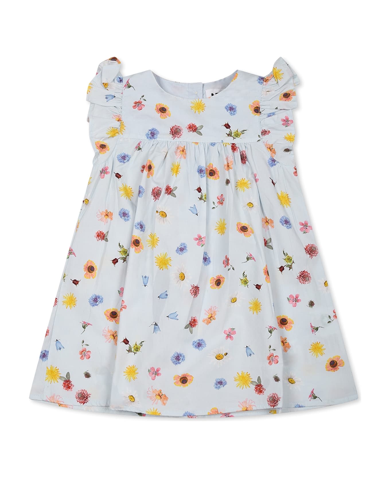 Molo Light Blue Dress For Baby Girl With Flower Print - Light Blue