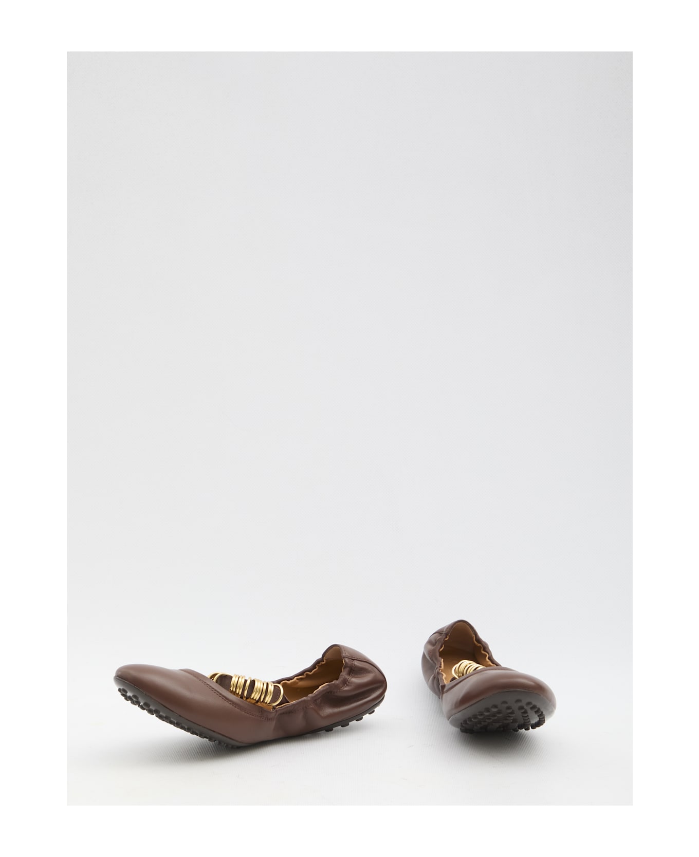 Tod's Ballet Flats With Decorative Rings On The Front In Leather - BROWN