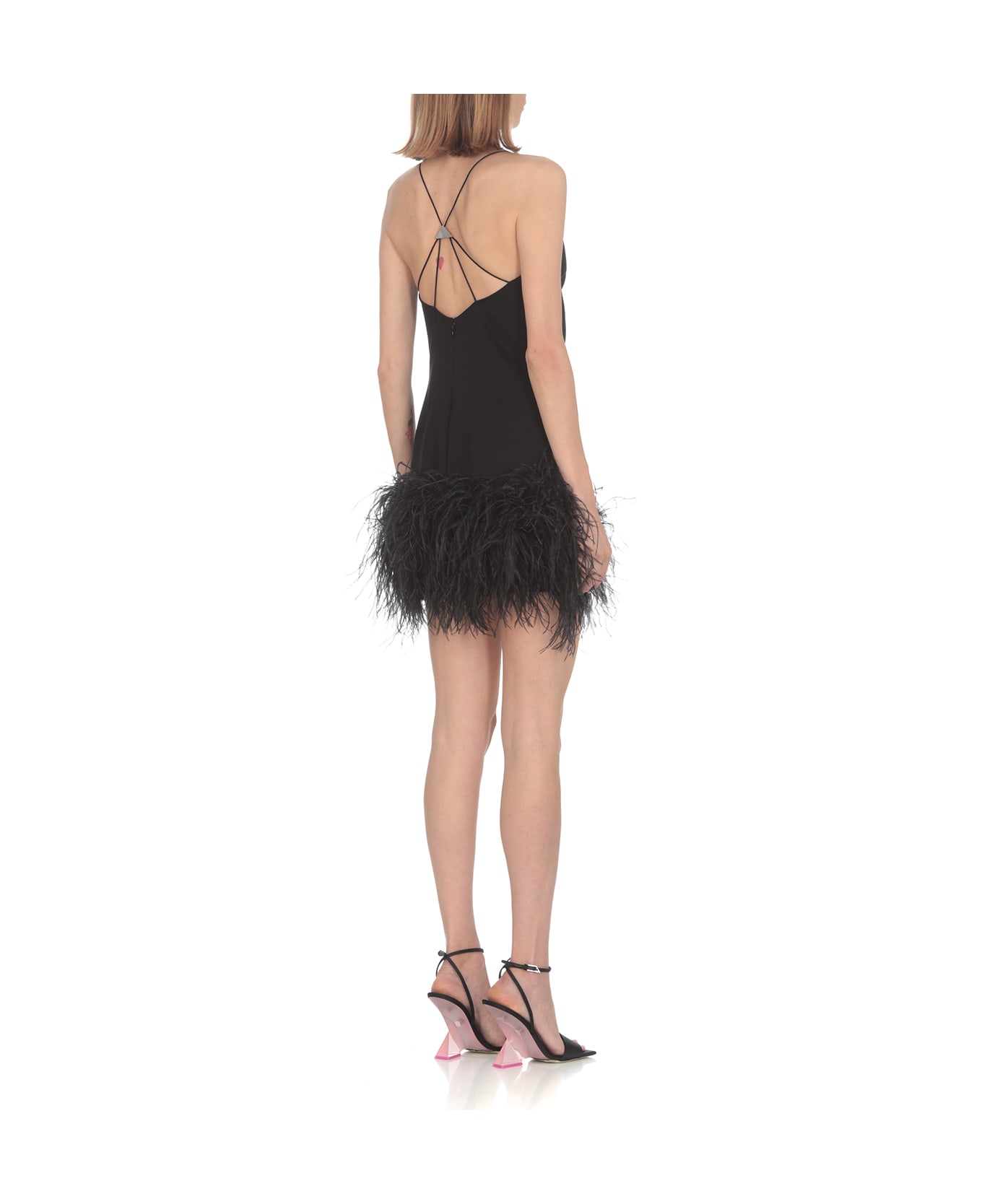 The Attico Dress With Feathers - Black